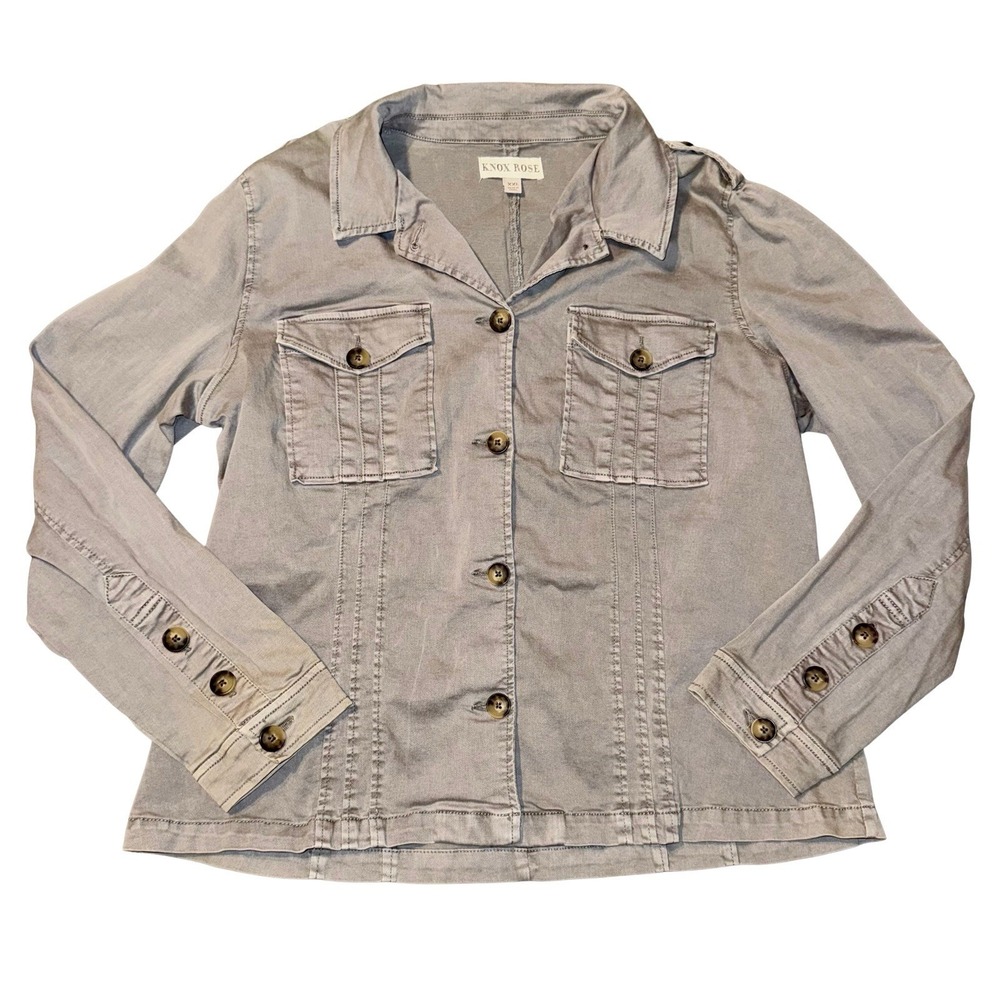 Knox Rose Womens Gray Utility‎ Jacket Womens 2XL Button Up Long Sleeve